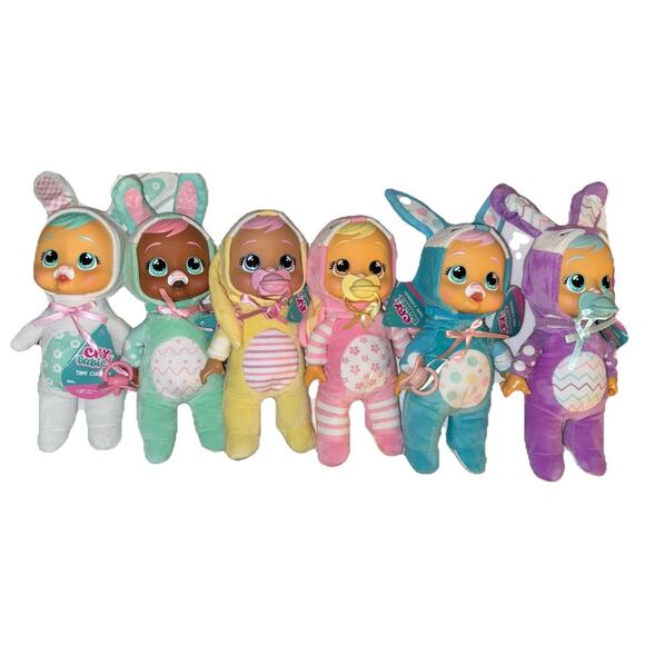 Cry Babies Tiny Cuddles EASTER Set OF 6 Colorful Easter Egg Bunnies